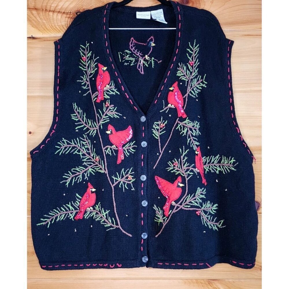 Cardinals Vest Black Plus 26/28W White Stag Sweater Vest Black and Red Birds